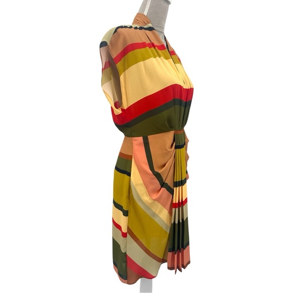 Toccin NYC Sarong Dress Multicolor Striped Pleated Front Sheath Dress Size 4 - Picture 6 of 11